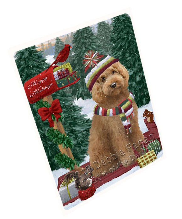 Merry Christmas Woodland Sled Goldendoodle Dog Large Refrigerator / Dishwasher Magnet RMAG91878