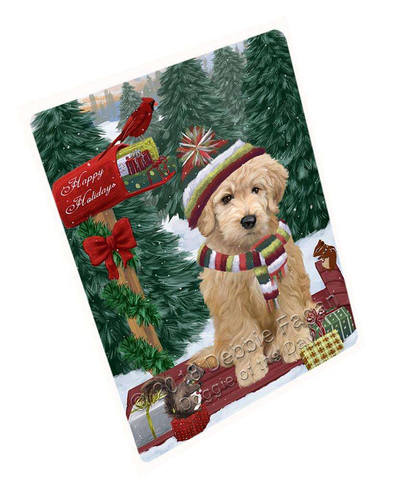 Merry Christmas Woodland Sled Goldendoodle Dog Large Refrigerator / Dishwasher Magnet RMAG91884