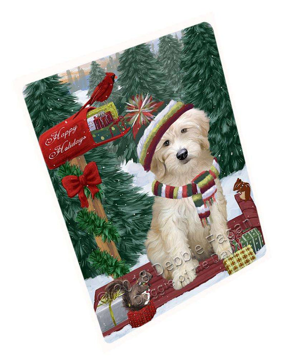 Merry Christmas Woodland Sled Goldendoodle Dog Large Refrigerator / Dishwasher Magnet RMAG91890