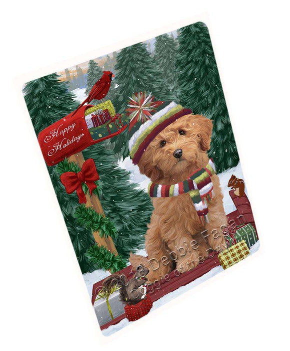 Merry Christmas Woodland Sled Goldendoodle Dog Large Refrigerator / Dishwasher Magnet RMAG91896