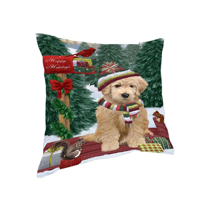 Merry Christmas Woodland Sled Goldendoodle Dog Pillow PIL77016