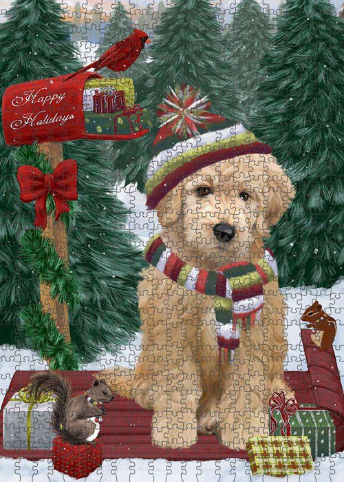 Merry Christmas Woodland Sled Goldendoodle Dog Puzzle  PUZL87824