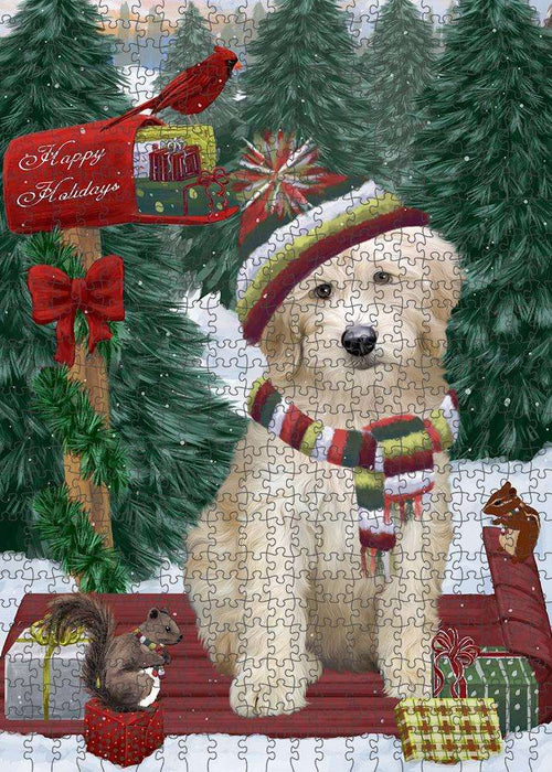 Merry Christmas Woodland Sled Goldendoodle Dog Puzzle  PUZL87828