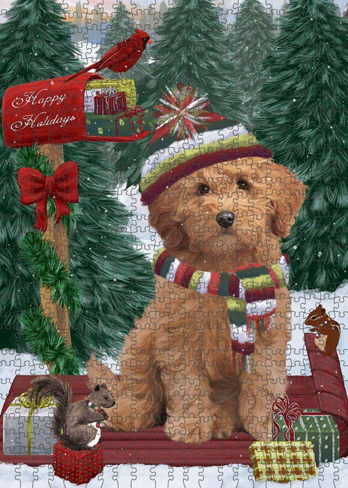 Merry Christmas Woodland Sled Goldendoodle Dog Puzzle with Photo Tin PUZL87832