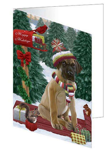 Merry Christmas Woodland Sled Great Dane Dog Handmade Artwork Assorted Pets Greeting Cards and Note Cards with Envelopes for All Occasions and Holiday Seasons GCD69341
