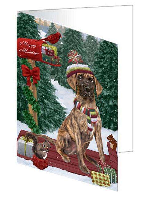 Merry Christmas Woodland Sled Great Dane Dog Handmade Artwork Assorted Pets Greeting Cards and Note Cards with Envelopes for All Occasions and Holiday Seasons GCD69344