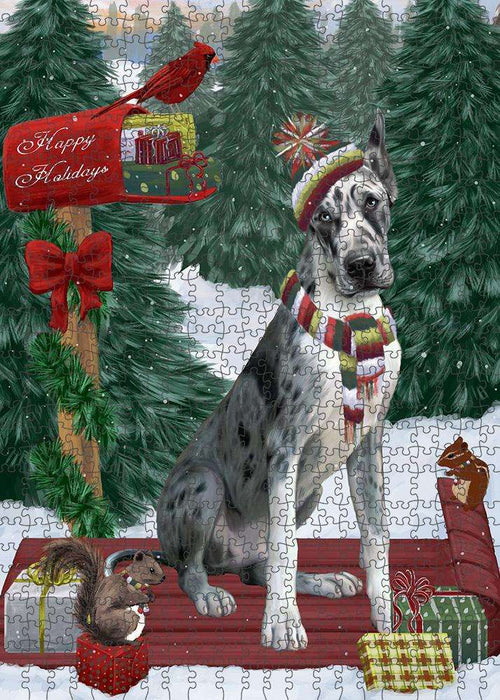 Merry Christmas Woodland Sled Great Dane Dog Puzzle with Photo Tin PUZL87836