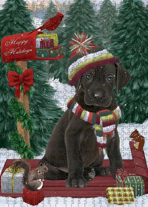 Merry Christmas Woodland Sled Great Dane Dog Puzzle with Photo Tin PUZL87844
