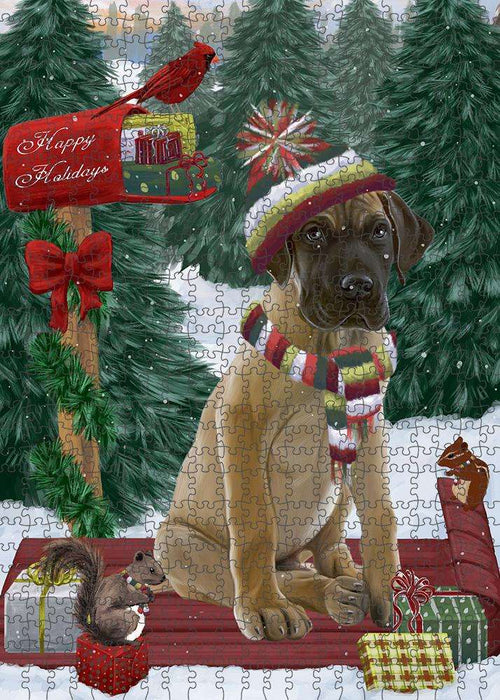 Merry Christmas Woodland Sled Great Dane Dog Puzzle with Photo Tin PUZL87848