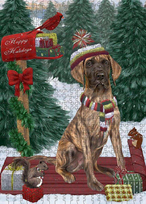 Merry Christmas Woodland Sled Great Dane Dog Puzzle with Photo Tin PUZL87852