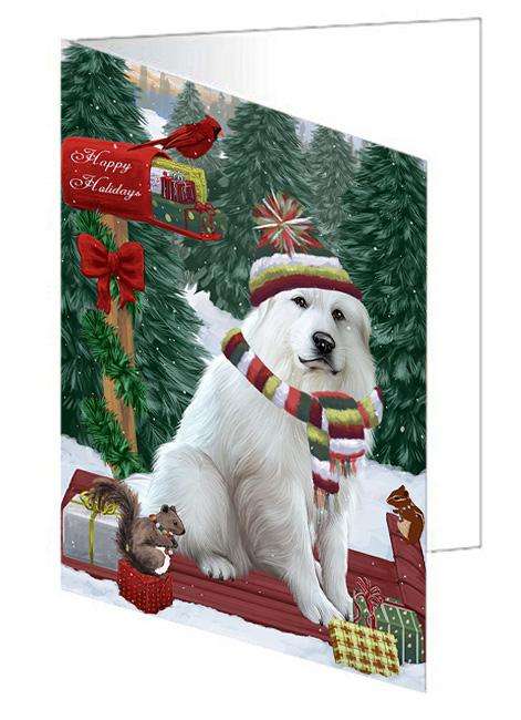 Merry Christmas Woodland Sled Great Pyrenee Dog Handmade Artwork Assorted Pets Greeting Cards and Note Cards with Envelopes for All Occasions and Holiday Seasons GCD69347
