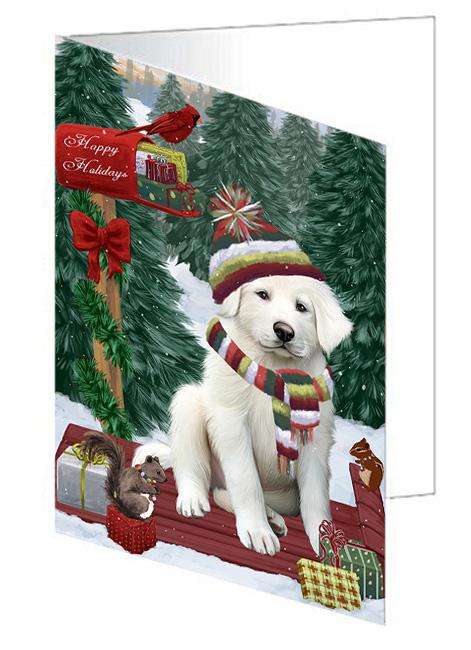 Merry Christmas Woodland Sled Great Pyrenee Dog Handmade Artwork Assorted Pets Greeting Cards and Note Cards with Envelopes for All Occasions and Holiday Seasons GCD69350