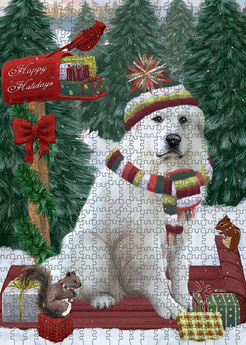 Merry Christmas Woodland Sled Great Pyrenee Dog Puzzle with Photo Tin PUZL87856