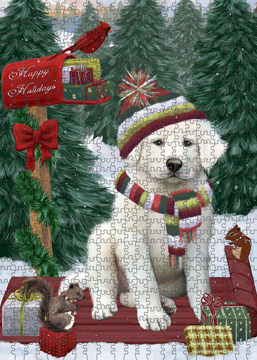 Merry Christmas Woodland Sled Great Pyrenee Dog Puzzle with Photo Tin PUZL87860