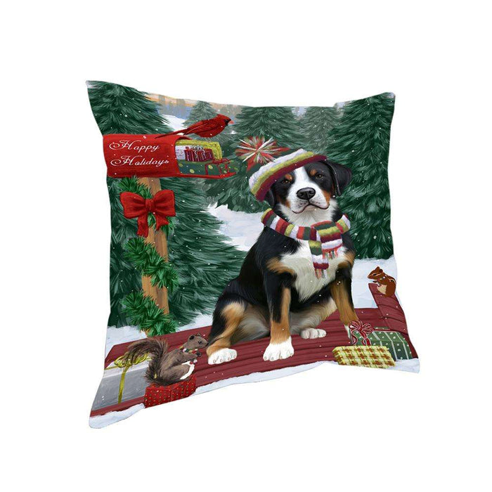 Merry Christmas Woodland Sled Greater Swiss Mountain Dog Pillow PIL77056