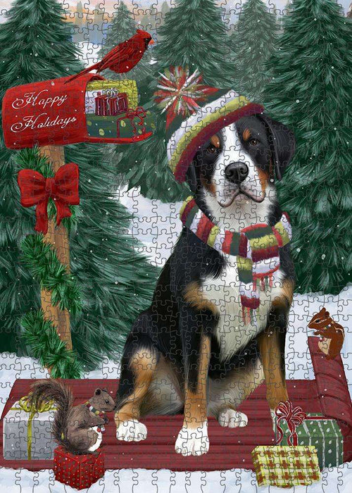 Merry Christmas Woodland Sled Greater Swiss Mountain Dog Puzzle with Photo Tin PUZL87864