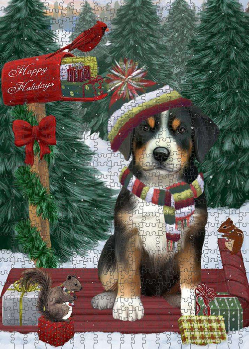 Merry Christmas Woodland Sled Greater Swiss Mountain Dog Puzzle with Photo Tin PUZL87868