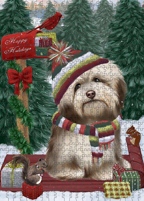 Merry Christmas Woodland Sled Havanese Dog Puzzle with Photo Tin PUZL87872