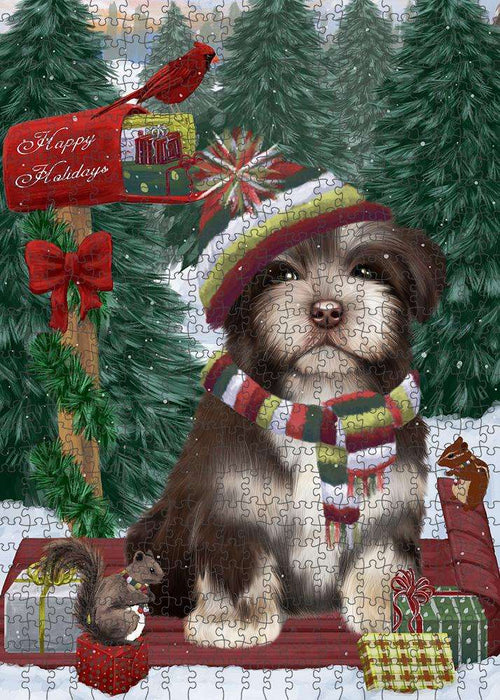 Merry Christmas Woodland Sled Havanese Dog Puzzle with Photo Tin PUZL87876