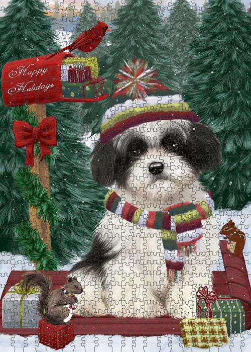 Merry Christmas Woodland Sled Havanese Dog Puzzle with Photo Tin PUZL87884