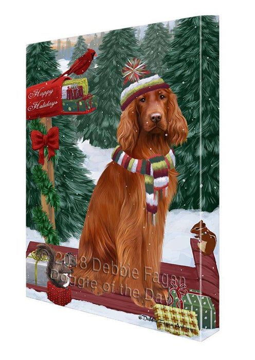 Merry Christmas Woodland Sled Irish Red Setter Dog Canvas Print Wall Art Décor CVS114497