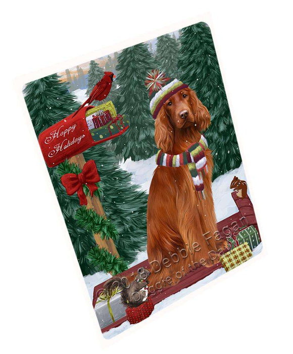 Merry Christmas Woodland Sled Irish Red Setter Dog Large Refrigerator / Dishwasher Magnet RMAG91980