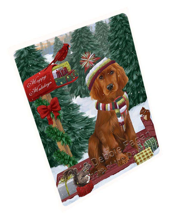 Merry Christmas Woodland Sled Irish Red Setter Dog Large Refrigerator / Dishwasher Magnet RMAG91986