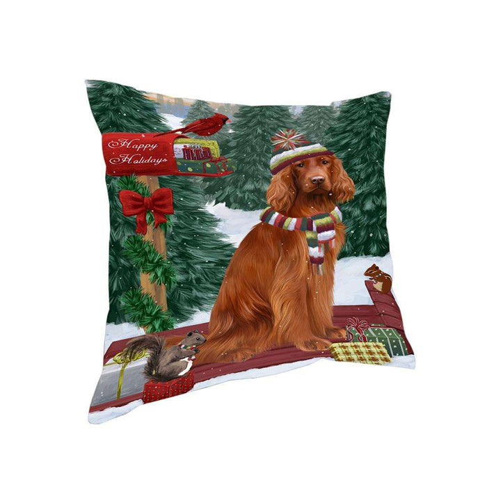 Merry Christmas Woodland Sled Irish Red Setter Dog Pillow PIL77080