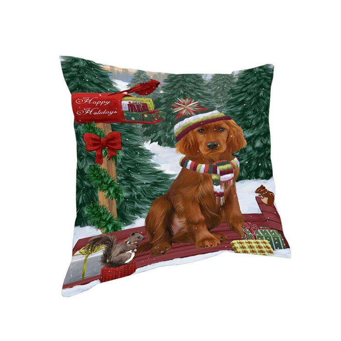 Merry Christmas Woodland Sled Irish Red Setter Dog Pillow PIL77084