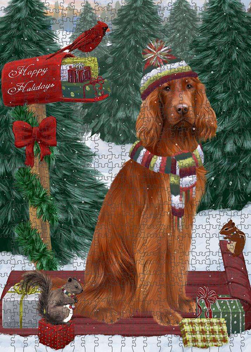 Merry Christmas Woodland Sled Irish Red Setter Dog Puzzle  PUZL87888