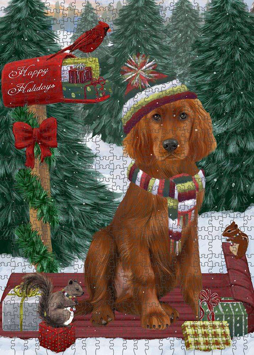 Merry Christmas Woodland Sled Irish Red Setter Dog Puzzle  PUZL87892