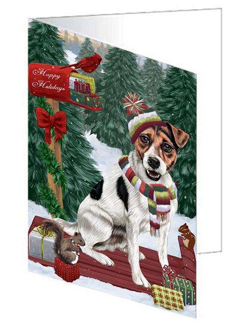 Merry Christmas Woodland Sled Jack Russell Terrier Dog Handmade Artwork Assorted Pets Greeting Cards and Note Cards with Envelopes for All Occasions and Holiday Seasons GCD69377