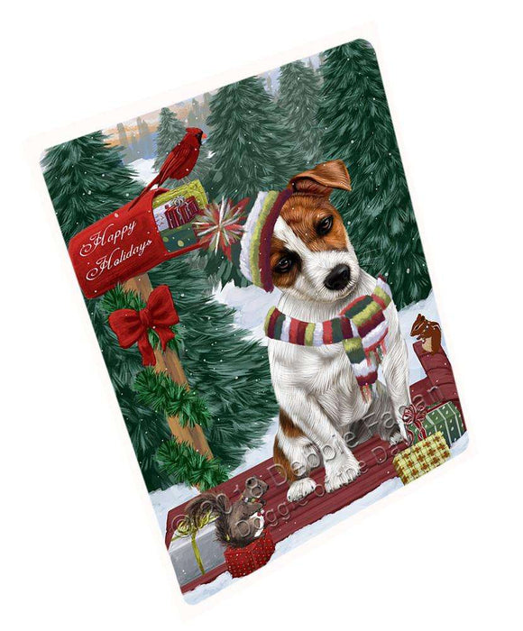 Merry Christmas Woodland Sled Jack Russell Terrier Dog Large Refrigerator / Dishwasher Magnet RMAG92004