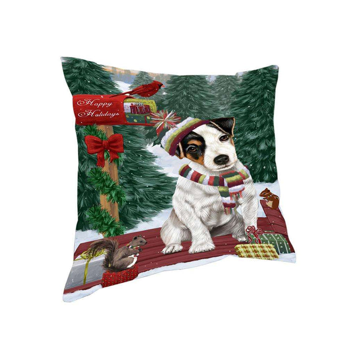 Merry Christmas Woodland Sled Jack Russell Terrier Dog Pillow PIL77092