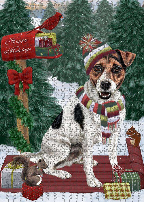 Merry Christmas Woodland Sled Jack Russell Terrier Dog Puzzle with Photo Tin PUZL87896