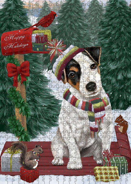 Merry Christmas Woodland Sled Jack Russell Terrier Dog Puzzle with Photo Tin PUZL87900