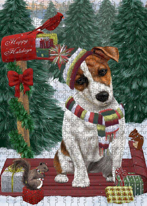 Merry Christmas Woodland Sled Jack Russell Terrier Dog Puzzle with Photo Tin PUZL87904