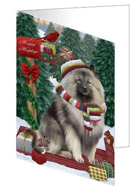 Merry Christmas Woodland Sled Keeshond Dog Handmade Artwork Assorted Pets Greeting Cards and Note Cards with Envelopes for All Occasions and Holiday Seasons GCD69386