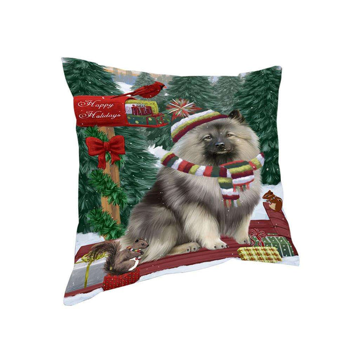 Merry Christmas Woodland Sled Keeshond Dog Pillow PIL77100