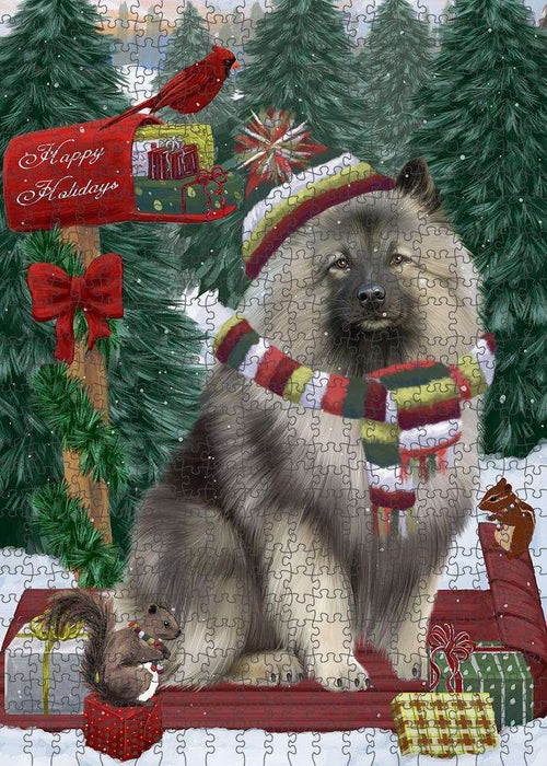 Merry Christmas Woodland Sled Keeshond Dog Puzzle with Photo Tin PUZL87908