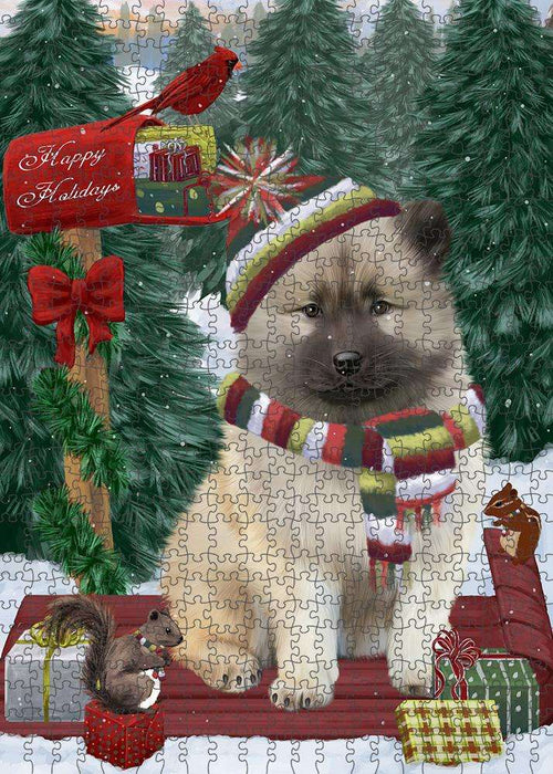 Merry Christmas Woodland Sled Keeshond Dog Puzzle with Photo Tin PUZL87912