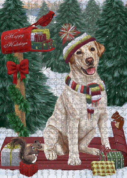 Merry Christmas Woodland Sled Labrador Retriever Dog Puzzle with Photo Tin PUZL87916