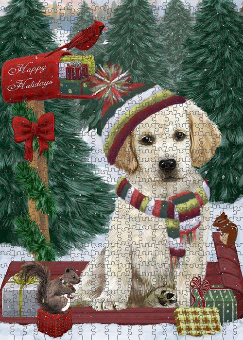 Merry Christmas Woodland Sled Labrador Retriever Dog Puzzle with Photo Tin PUZL87924