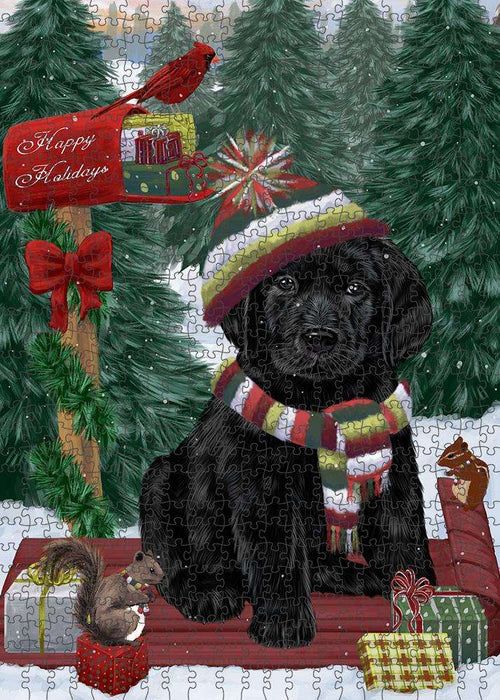 Merry Christmas Woodland Sled Labrador Retriever Dog Puzzle with Photo Tin PUZL87928
