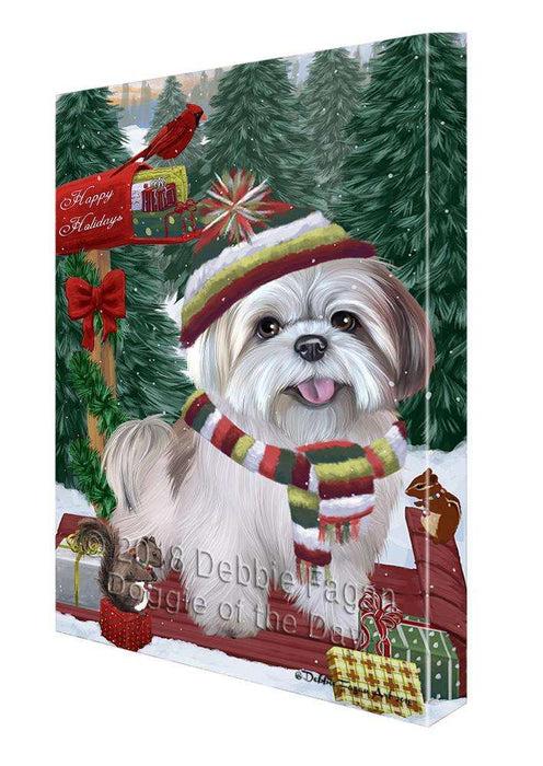 Merry Christmas Woodland Sled Lhasa Apso Dog Canvas Print Wall Art Décor CVS114596