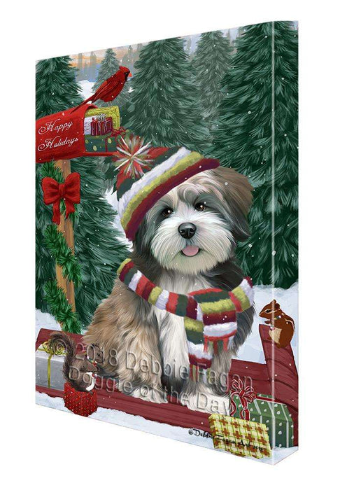 Merry Christmas Woodland Sled Lhasa Apso Dog Canvas Print Wall Art Décor CVS114605