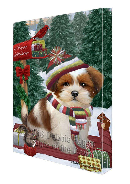 Merry Christmas Woodland Sled Lhasa Apso Dog Canvas Print Wall Art Décor CVS114614