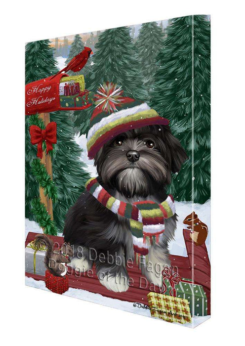 Merry Christmas Woodland Sled Lhasa Apso Dog Canvas Print Wall Art Décor CVS114623