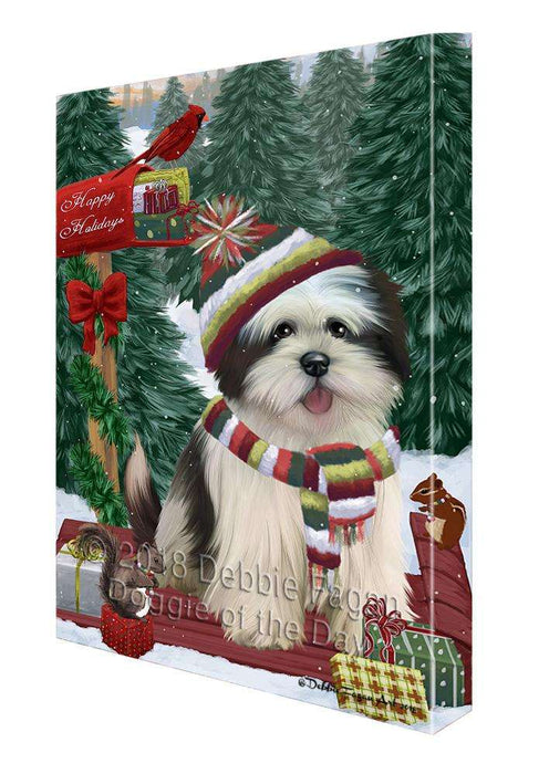 Merry Christmas Woodland Sled Lhasa Apso Dog Canvas Print Wall Art Décor CVS114632
