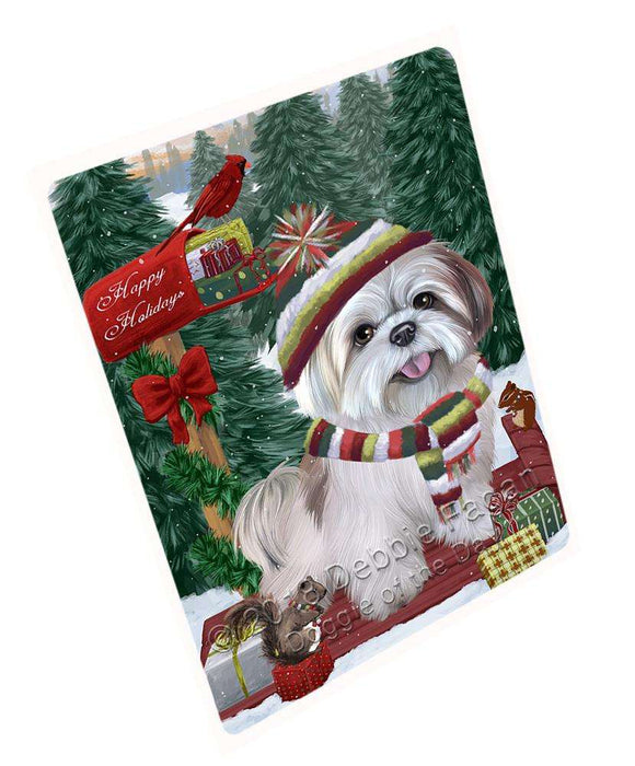 Merry Christmas Woodland Sled Lhasa Apso Dog Large Refrigerator / Dishwasher Magnet RMAG92046